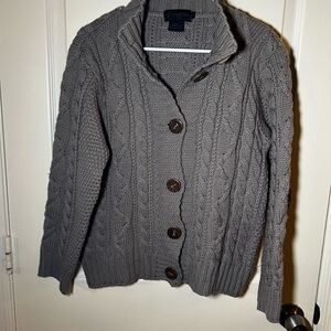 Gray Cable Knit Cardigan 100% Wool Made In England